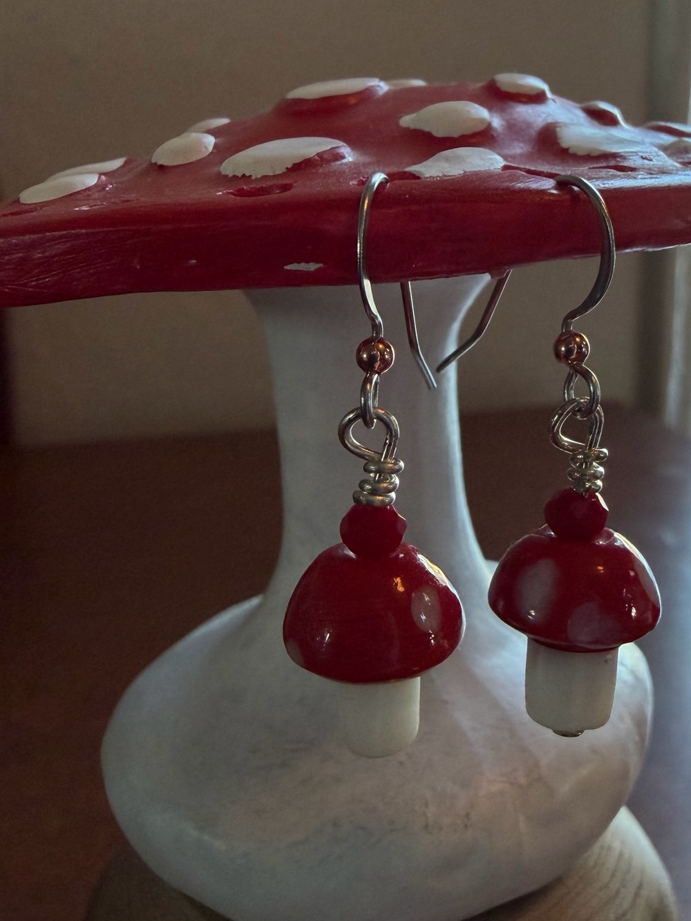 Red Mushroom Drop Earrings for Women’s- Cute Glass Dangle